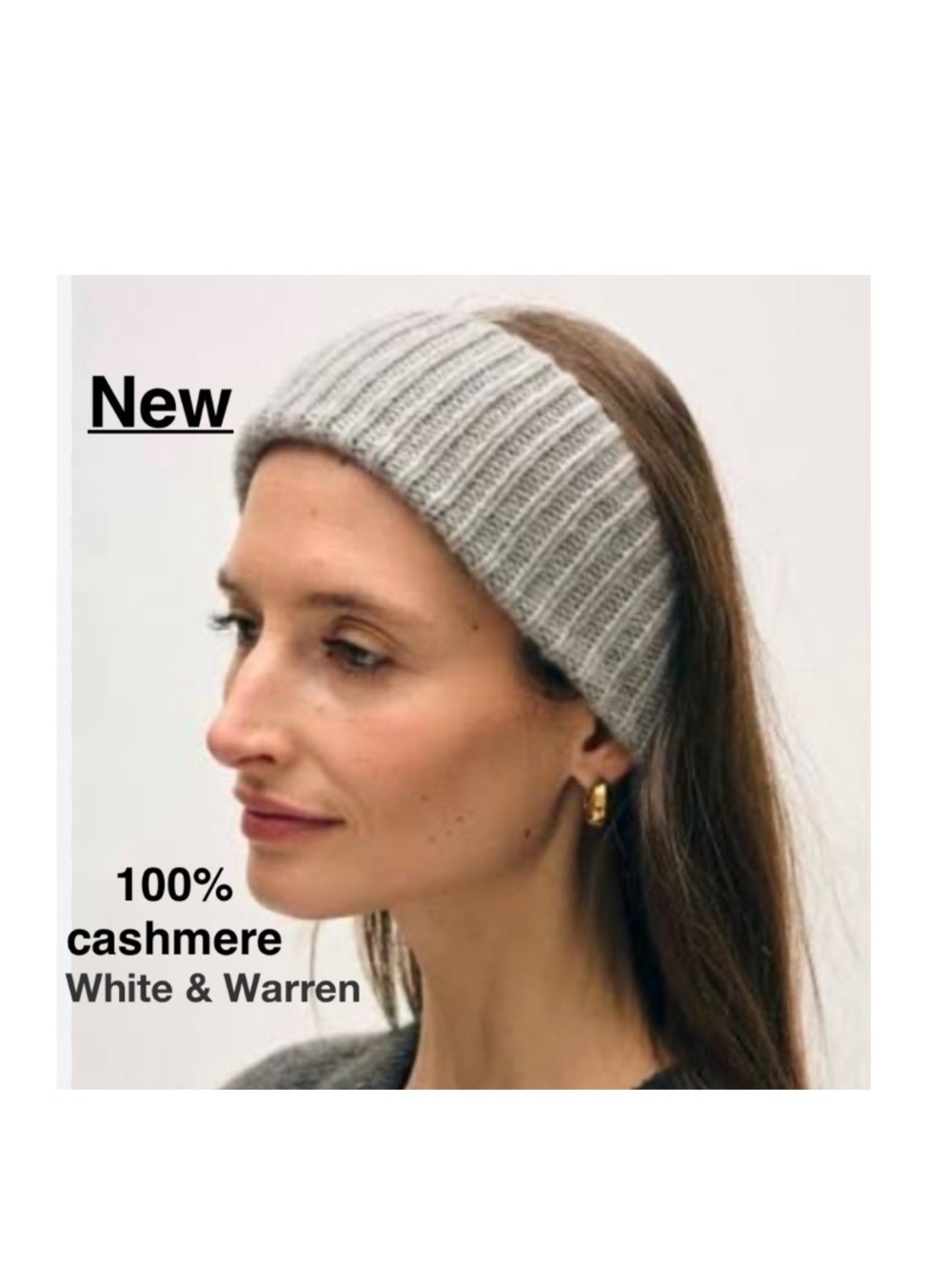 New White & Warren Ribbed 100%  Cashmere Headband heather grey with tags ⭐️⭐️⭐️